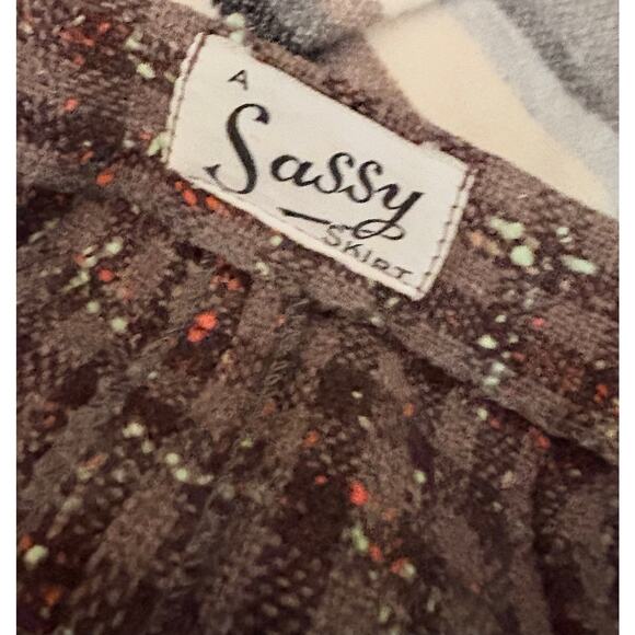 Vintage 60s A Sassy Skirt Brown Plaid Wool Tweed High Waist Midi A-Line S/M - Picture 5 of 5